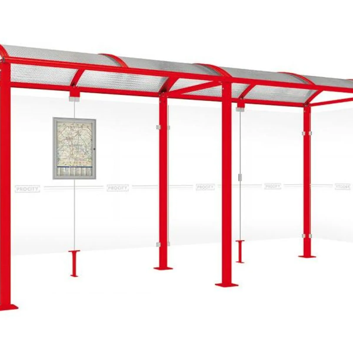 Abri bus VOUTE - 2 Bardages latéraux L.5000mm-RAL3020 rouge