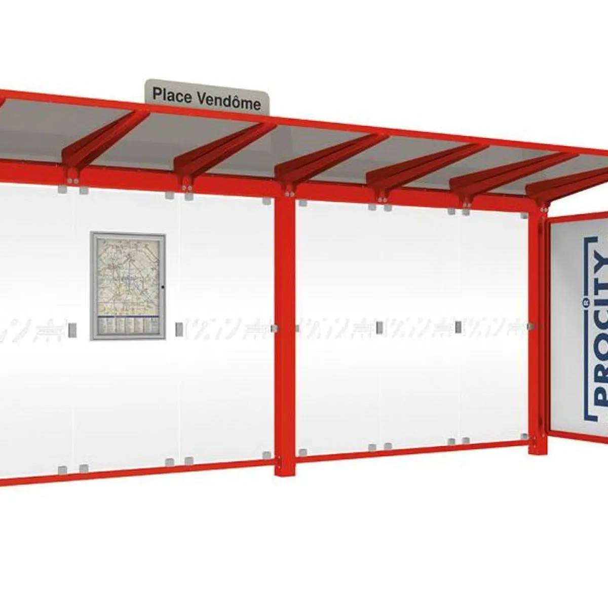 Abri voyageur VENISE 1 bardage latéral, 1 vitrine 2000