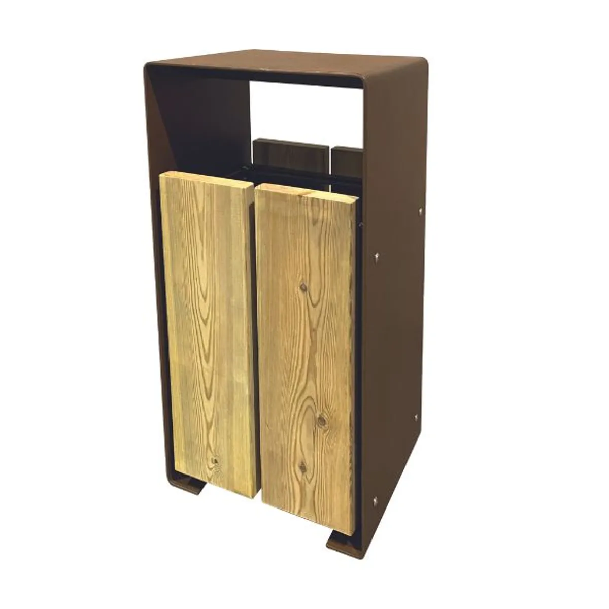 Corbeille TAULO  - acier coloris Corten - lame en pin- support sac - 60 litres