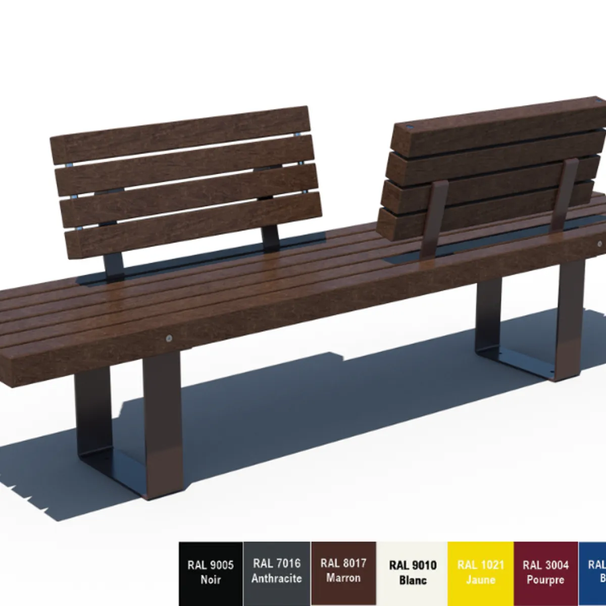 Gamme RUSTIK - Banc dos-à-dos en plastique Recyclé 2.25M /Peint