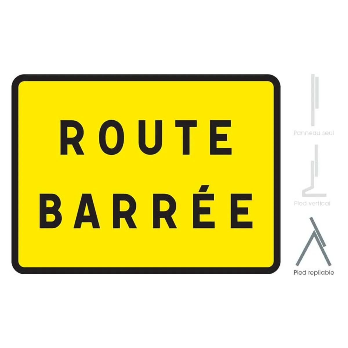 Panneau de chantier KC1 'route barrée' - sur pied repliable - 800 x 600 mm