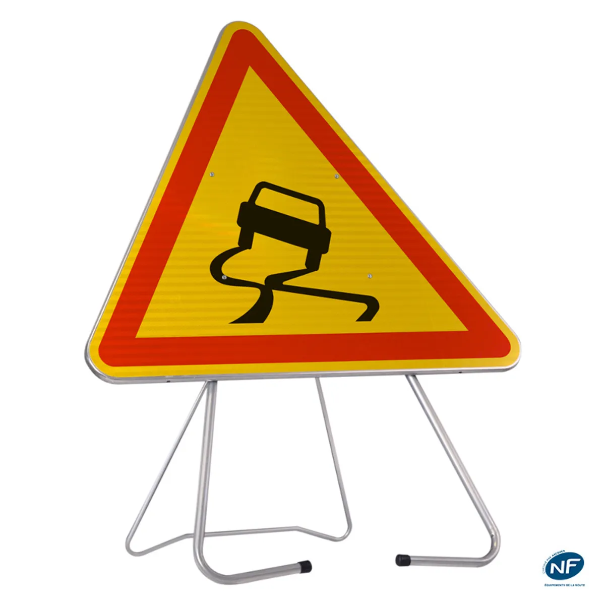 Panneau de chantier AK4 'chaussée glissante' - sur pied repliable