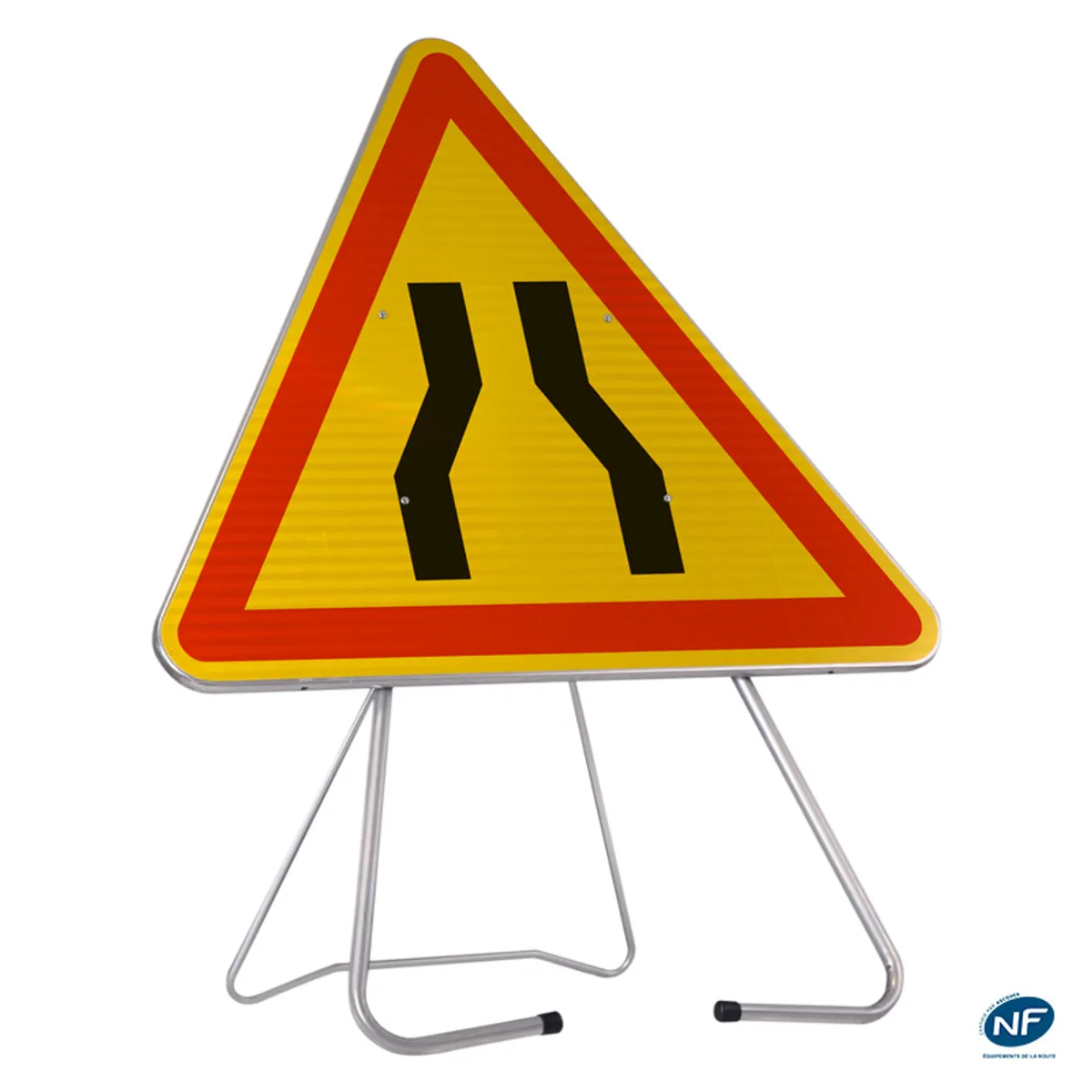 Panneau de chantier AK3 'chaussée rétrécie' - sur pied repliable