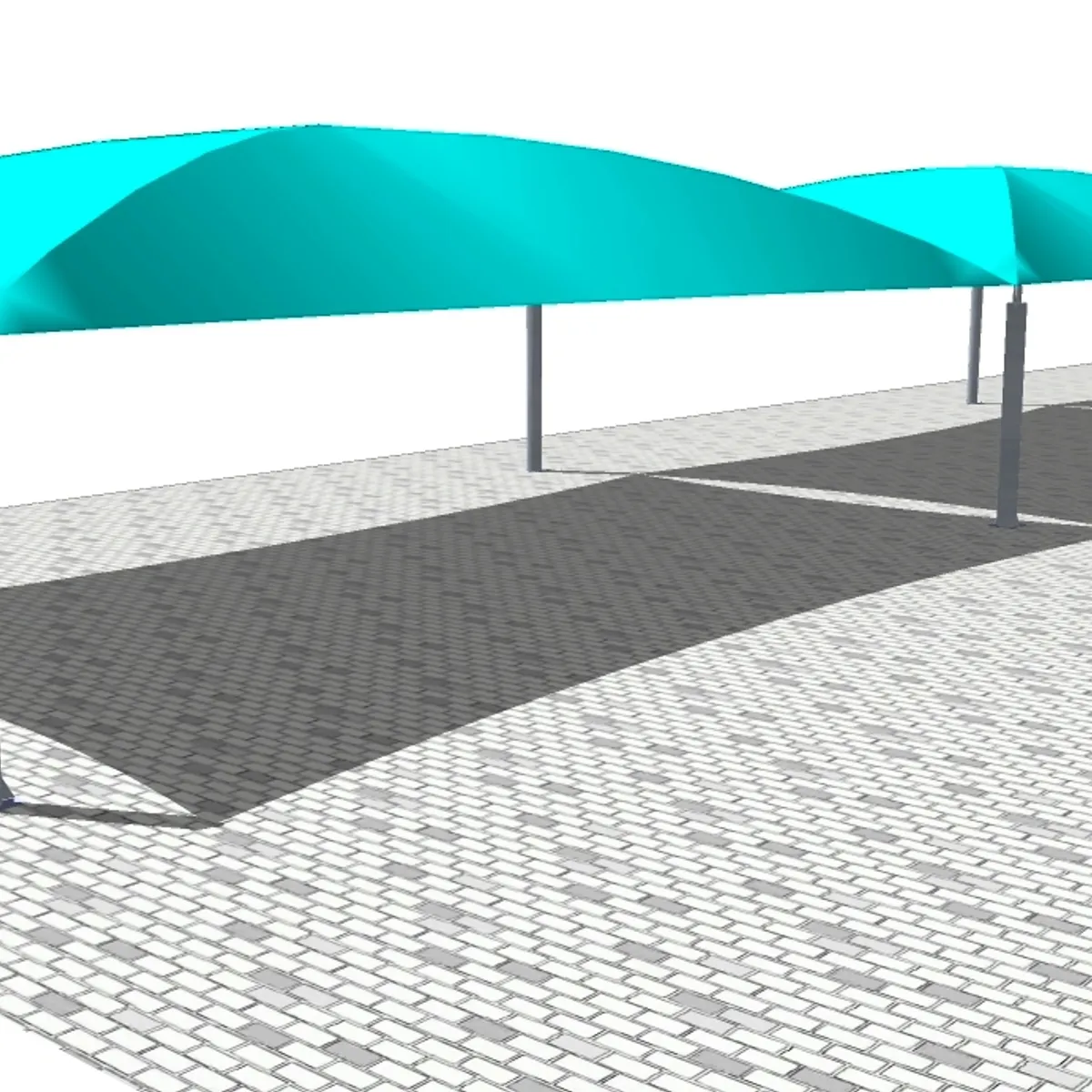 Ombrière à 4 poteaux et toile tendue - 25m² - Poteaux 150 x 150 mm