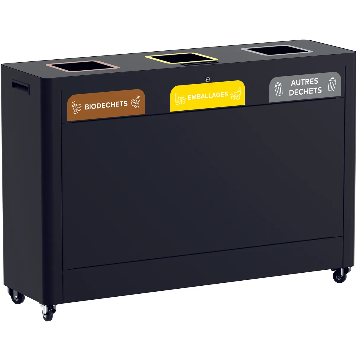 Meuble de tri sélectif TRIMOUV mobile - 3 flux - Emballages, autres/bio déchets