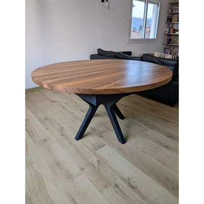 Table ronde en noyer avec rallonges